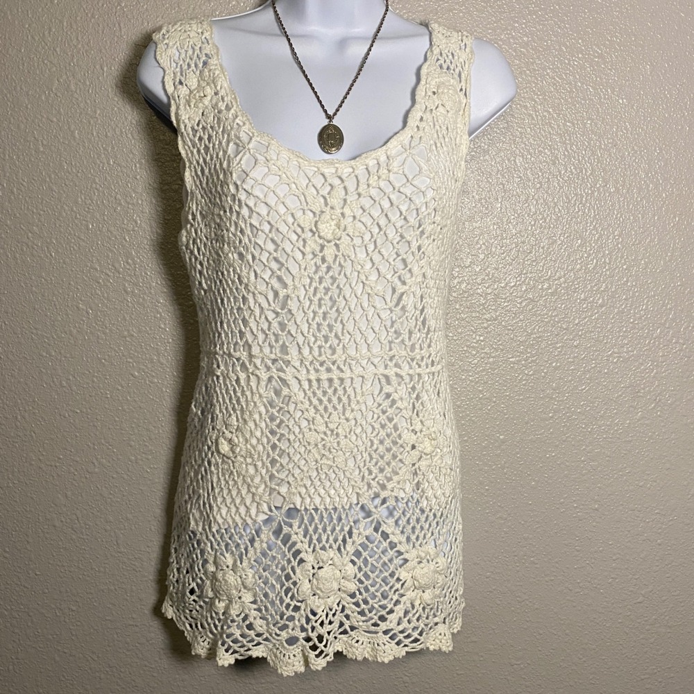 White Crochet Top PXL Vintage Y2K Crochet Summer Festival Bohemian Hippie Beach
